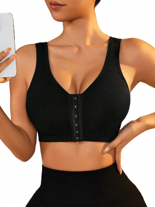 Seamless Hook-And-Eye Closure Sports Bra