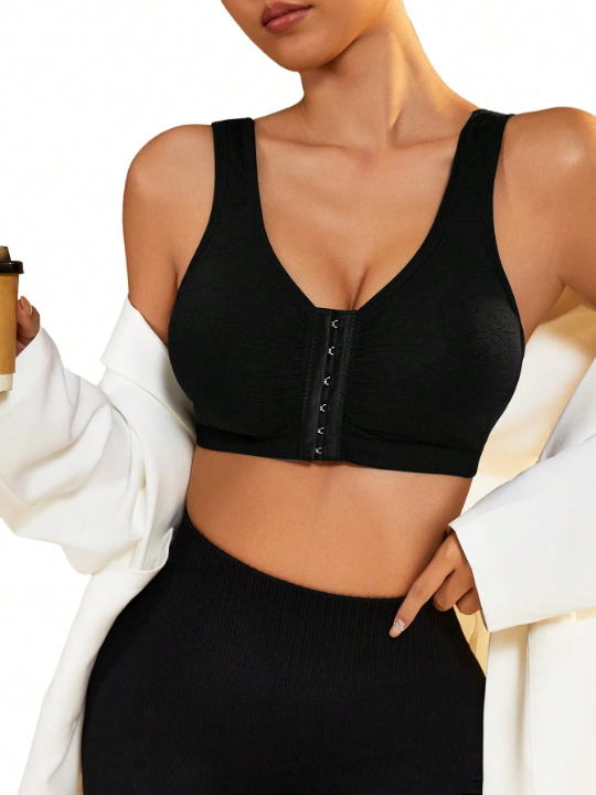 Seamless Hook-And-Eye Closure Sports Bra