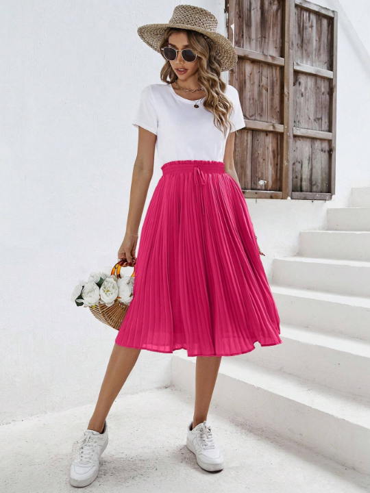 Frenchy Paperbag Drawstring Waist Pleated Skirt