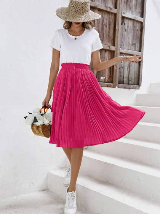 Frenchy Paperbag Drawstring Waist Pleated Skirt