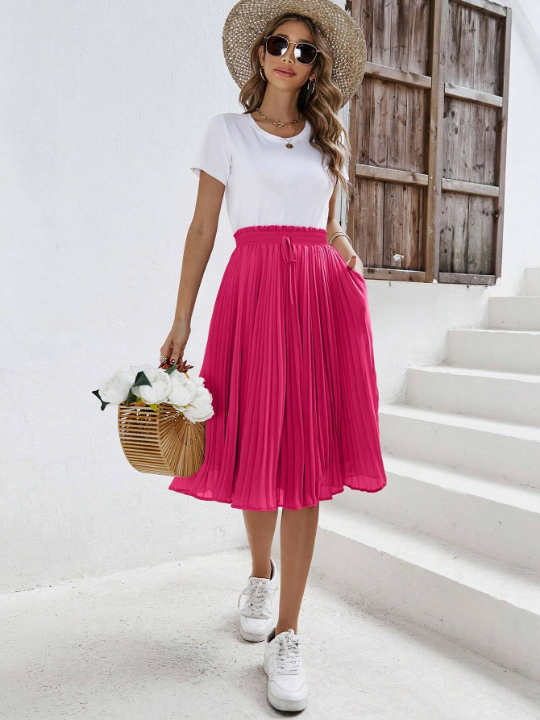 Frenchy Paperbag Drawstring Waist Pleated Skirt