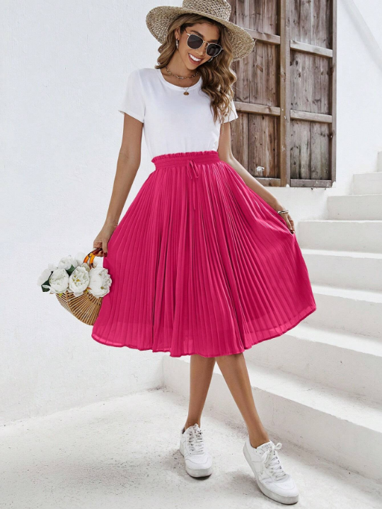 Frenchy Paperbag Drawstring Waist Pleated Skirt