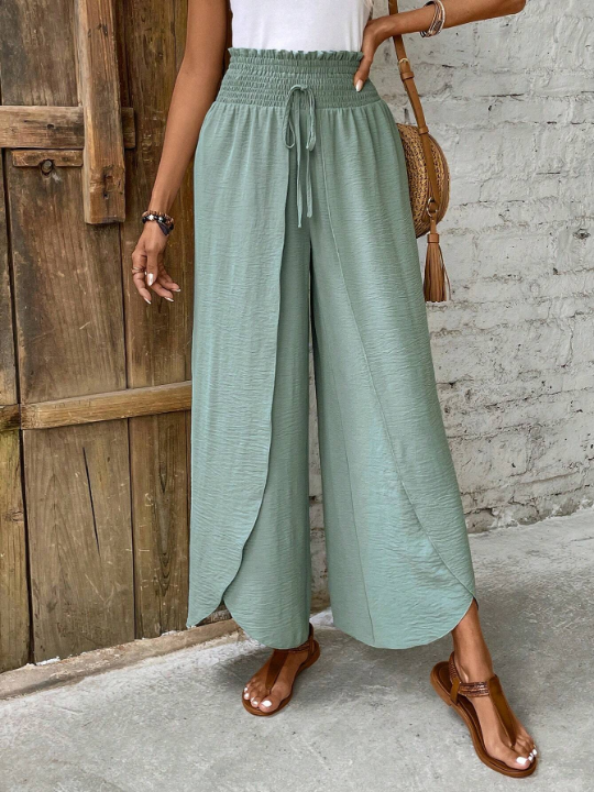 Frenchy Women's Fold Over High Waist Wide Leg Pants