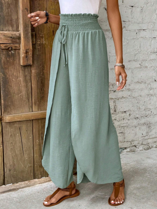 Frenchy Women's Fold Over High Waist Wide Leg Pants