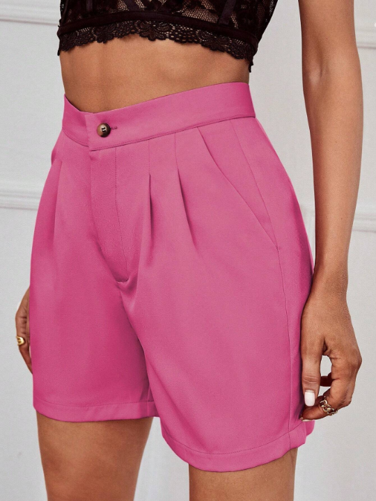 Frenchy Solid Color Pleated Casual Shorts With Slanted Pockets