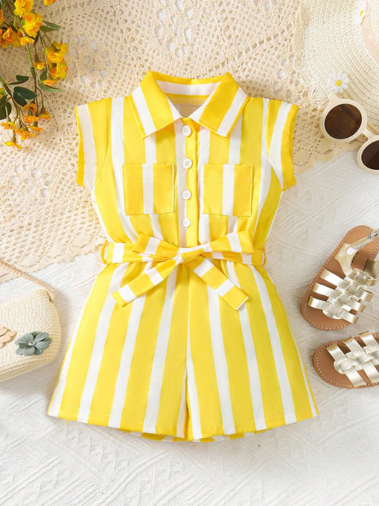 Baby Girl's Color Blocking Stripe Romper Shorts