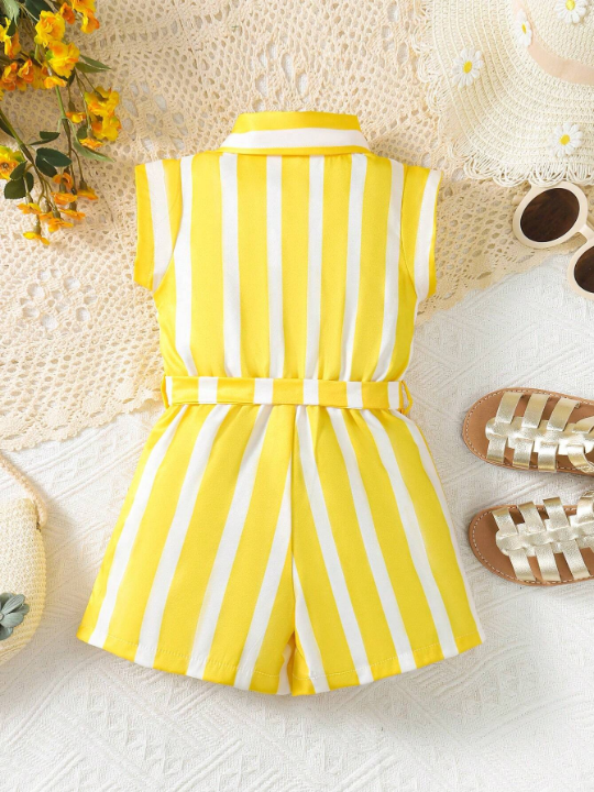 Baby Girl's Color Blocking Stripe Romper Shorts