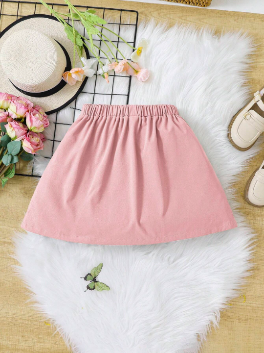 Tween Girls' Sweet & Cool Style Solid Color Pleated Skirt For Daily Wear