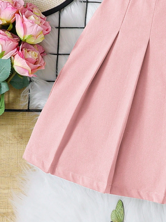 Tween Girls' Sweet & Cool Style Solid Color Pleated Skirt For Daily Wear