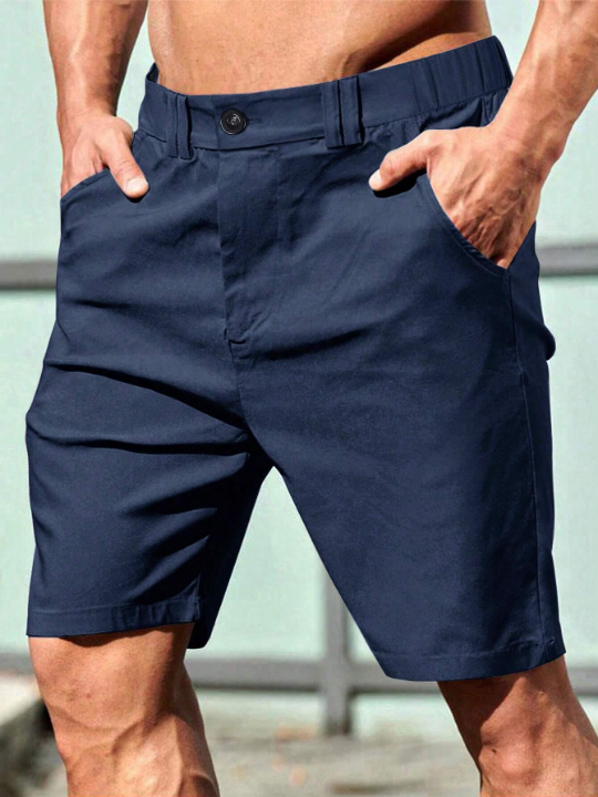 Manfinity Homme Men's Solid Color Casual Shorts With Slanted Pockets