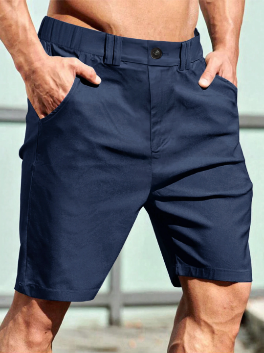 Manfinity Homme Men's Solid Color Casual Shorts With Slanted Pockets