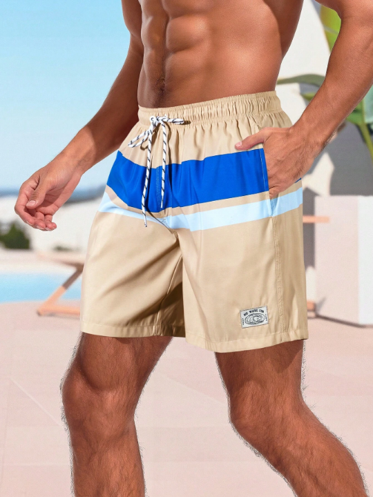 Manfinity Swimmode Men's Contrast Color Drawstring Waist Beach Shorts