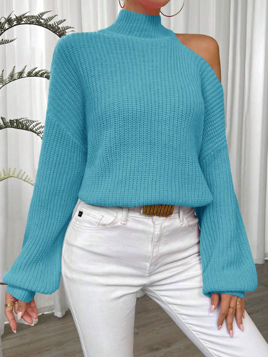 Essnce Women's Solid Color Turtleneck Off Shoulder Sweater