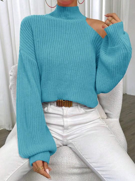 Essnce Women's Solid Color Turtleneck Off Shoulder Sweater