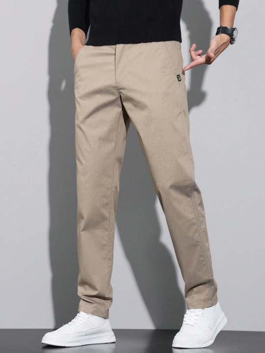 Men's Solid Color Plaid Detail Tapered Pants