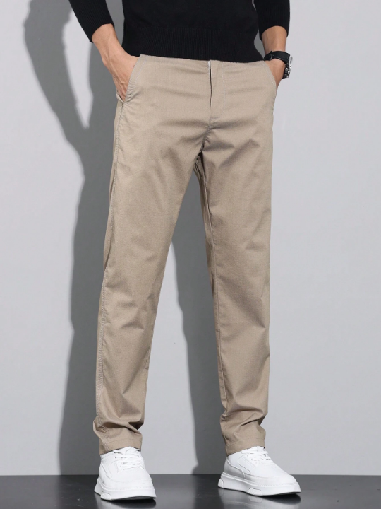 Men's Solid Color Plaid Detail Tapered Pants