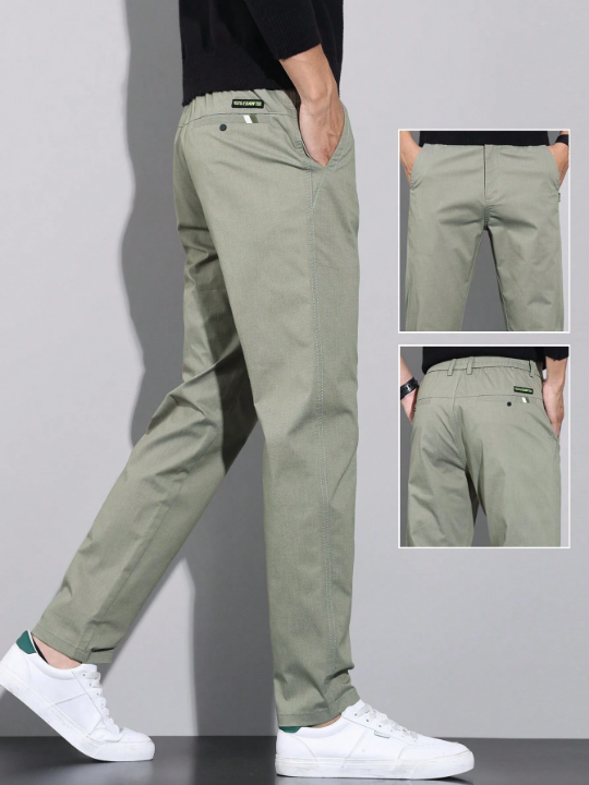 Men's Solid Color Letter Print Pocket Pants