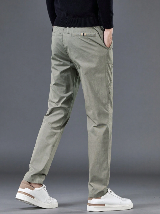 Men's Solid Color Letter Patterned Pants With Pockets