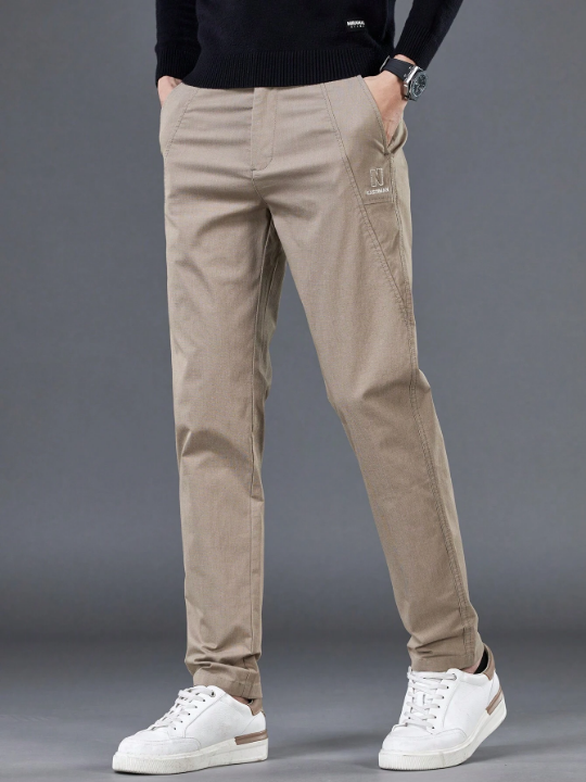 Men's Simple Solid Color Basic Style Casual Pants, Suitable For Spring And Autumn