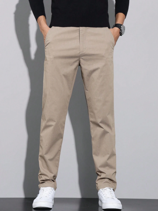 Men's Solid Color Plaid Detail Tapered Pants