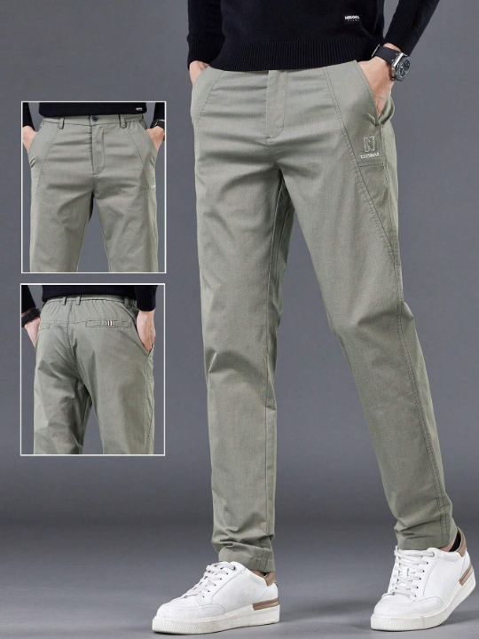 Men's Solid Color Letter Patterned Pants With Pockets