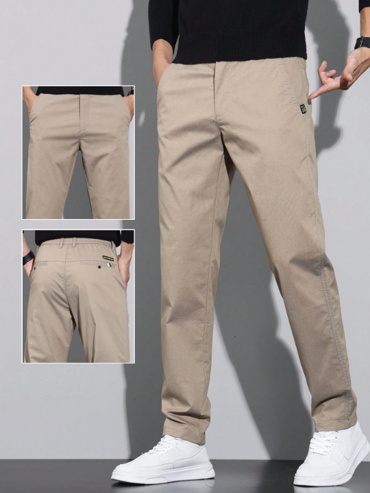 Men's Solid Color Plaid Detail Tapered Pants