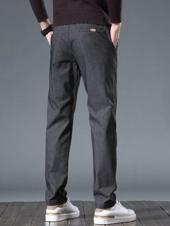 Men's Solid Color Pants With Letter Print And Pockets