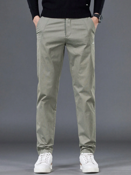 Men's Solid Color Letter Patterned Pants With Pockets