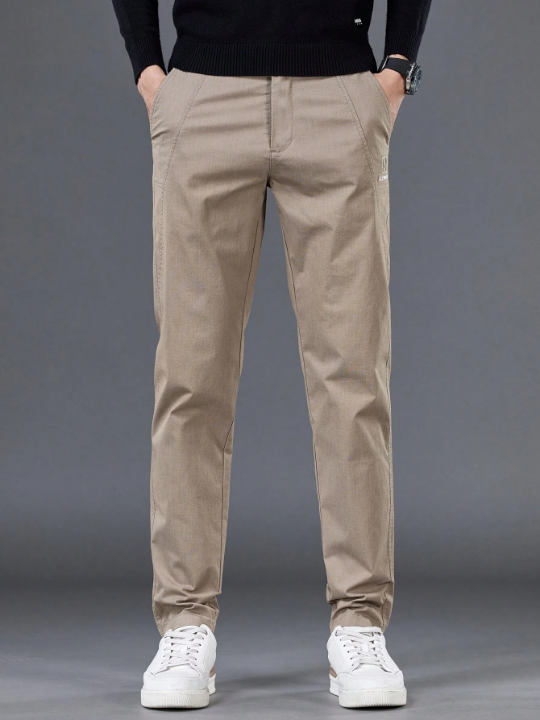 Men's Simple Solid Color Basic Style Casual Pants, Suitable For Spring And Autumn