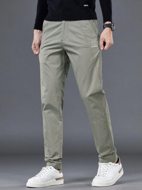 Men's Solid Color Letter Patterned Pants With Pockets