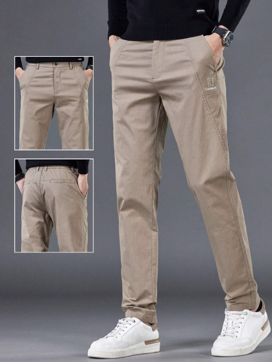 Men's Simple Solid Color Basic Style Casual Pants, Suitable For Spring And Autumn