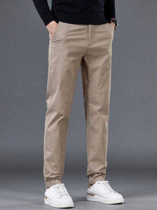 Men's Simple Solid Color Basic Style Casual Pants, Suitable For Spring And Autumn