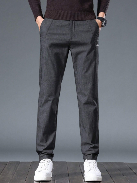 Men's Solid Color Pants With Letter Print And Pockets