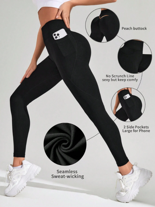 Seamless High Elasticity Yoga Exercise Sports Leggings With Pocket