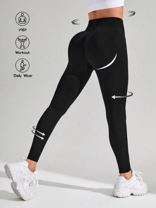 Seamless High Elasticity Yoga Exercise Sports Leggings With Pocket