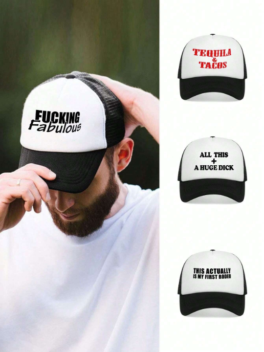 1pc Unisex Printed Decor Truck Driver Hat Baseball Cap Sun Hat Dad Hat, Suitable For Daily Use, Travelling, Hiking