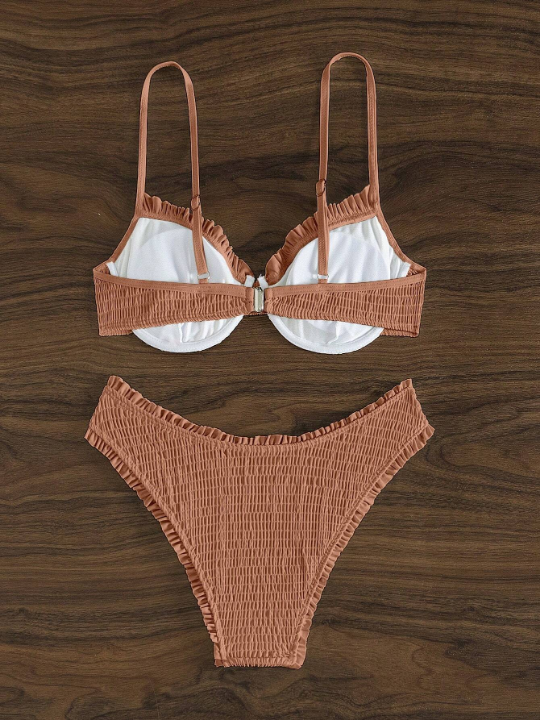 Swim Vcay Push-Up Beach Vacation Bikini Set With Underwire, Smocked Swimsuit Bathing Suit Beach Outfit