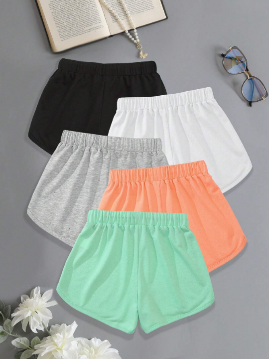 Women's Simple Solid Color Elastic Waist Drawstring Sports Shorts