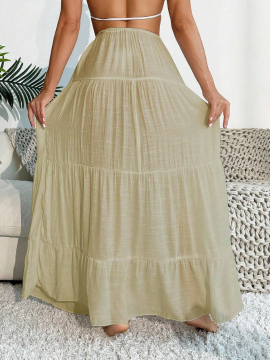 Swim Vcay Solid Tiered Hem Cover Up Skirt