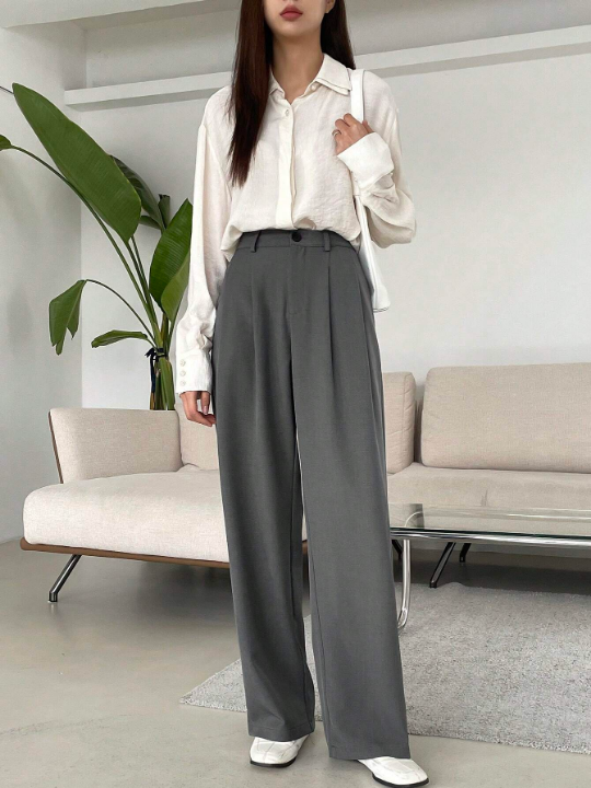 DAZY Women's Simple & Versatile Gray Suit Pants For Work