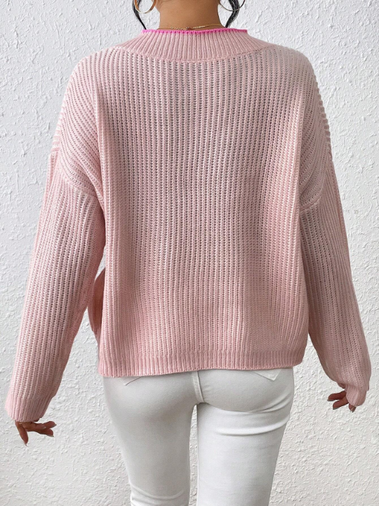 Priv Women's V-Neck Casual Sweater With Dropped Shoulder