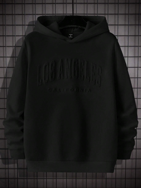 Manfinity Sporsity Men's Letter Print Hooded Sweatshirt, Casual