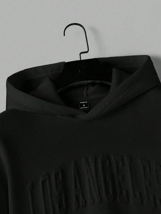 Manfinity Sporsity Men's Letter Print Hooded Sweatshirt, Casual