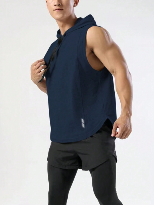 Fitness Men's Solid Color Drawstring Hooded Sports Vest