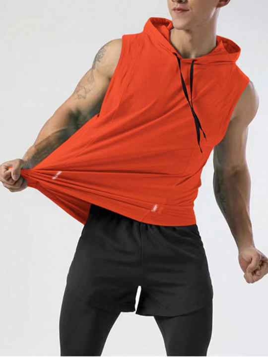 Fitness Men's Solid Color Drawstring Hooded Sports Vest