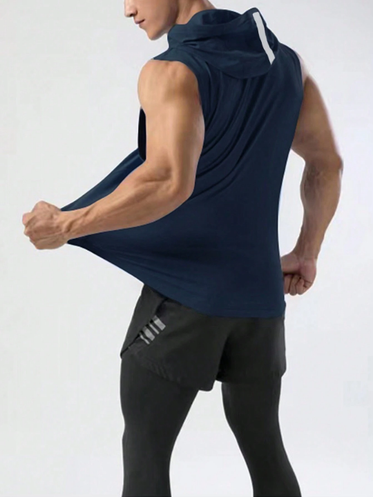 Fitness Men's Solid Color Drawstring Hooded Sports Vest