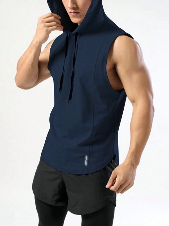 Fitness Men's Solid Color Drawstring Hooded Sports Vest