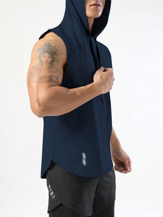 Fitness Men's Solid Color Drawstring Hooded Sports Vest