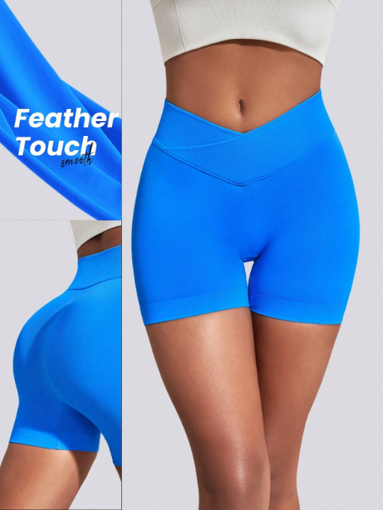 Leisure Solid Color Wide Waist Slim Fit Sport Shorts