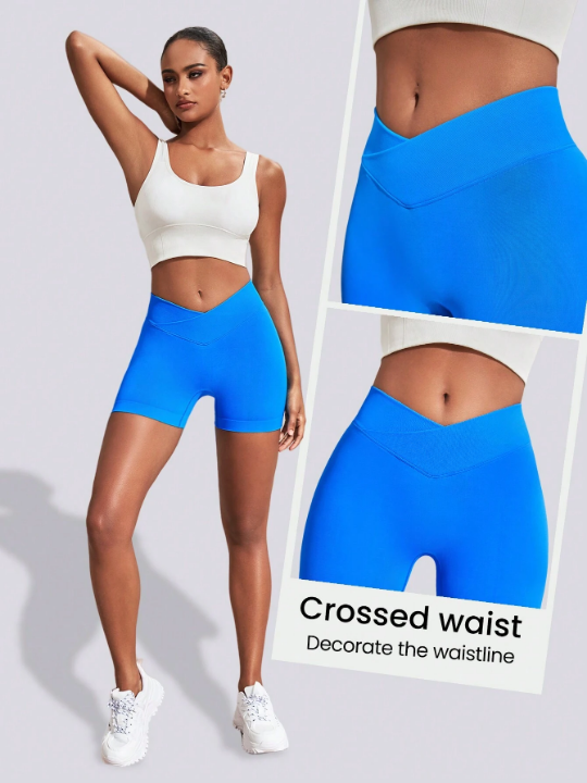 Leisure Solid Color Wide Waist Slim Fit Sport Shorts